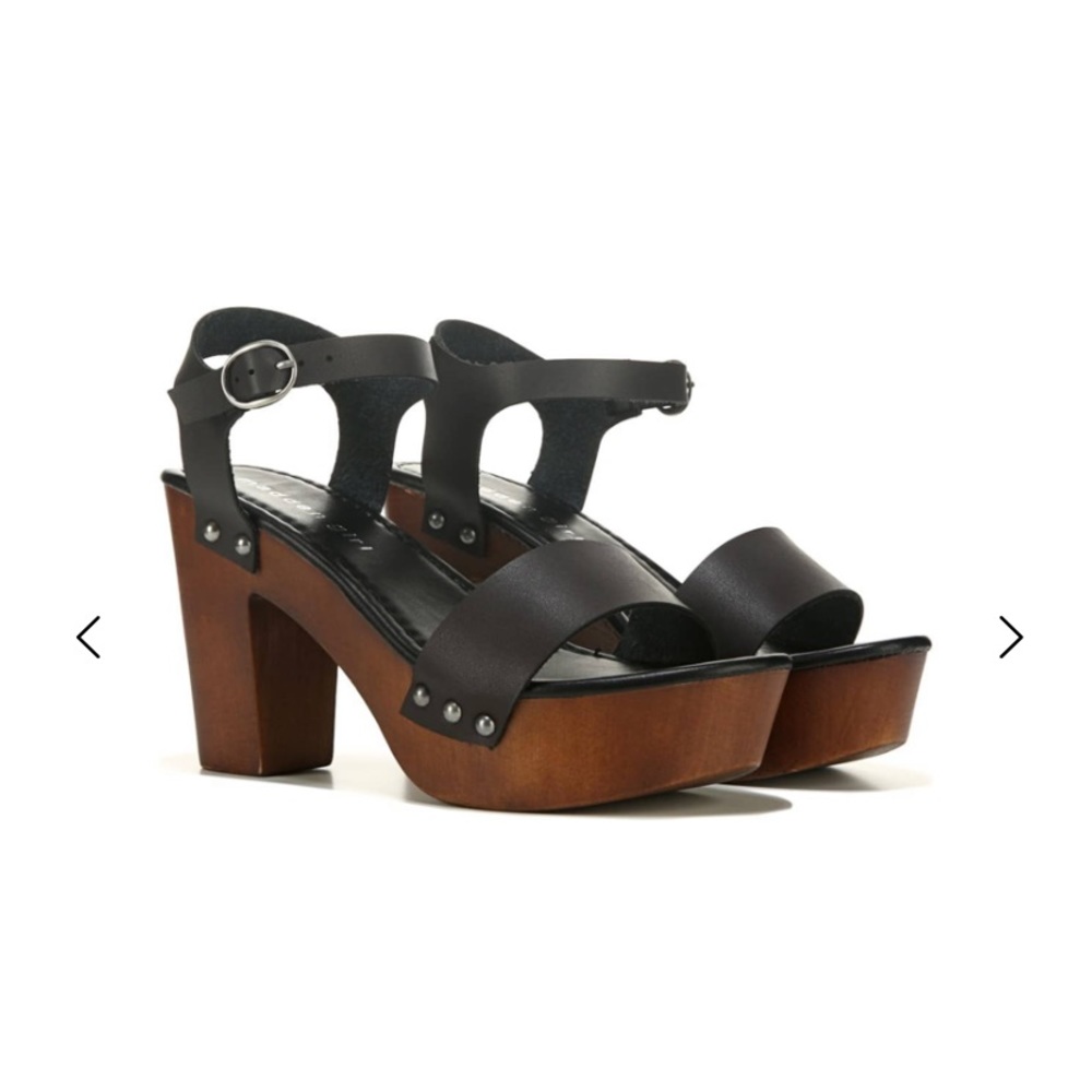 Madden Girl Dani Black Two-Piece Wooden Platform Sandals